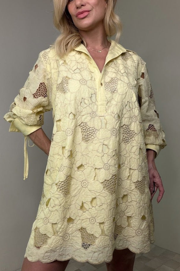 Vestido Lase Richelieu Bordado Amarelo
