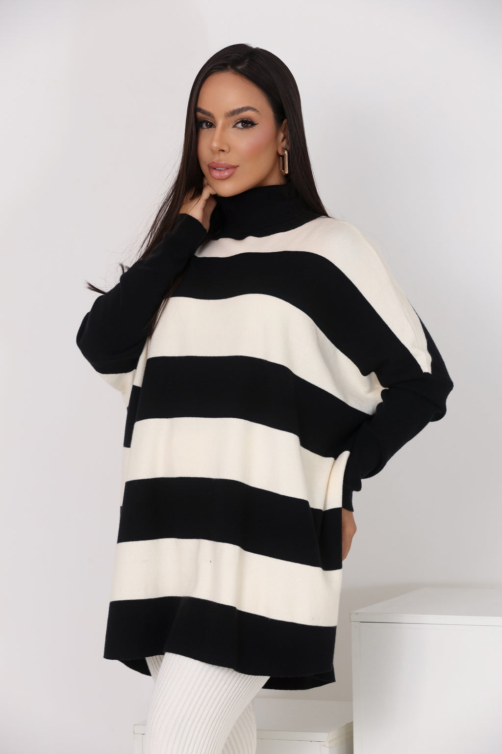 Suéter Oversize Listras Tricô Modal
