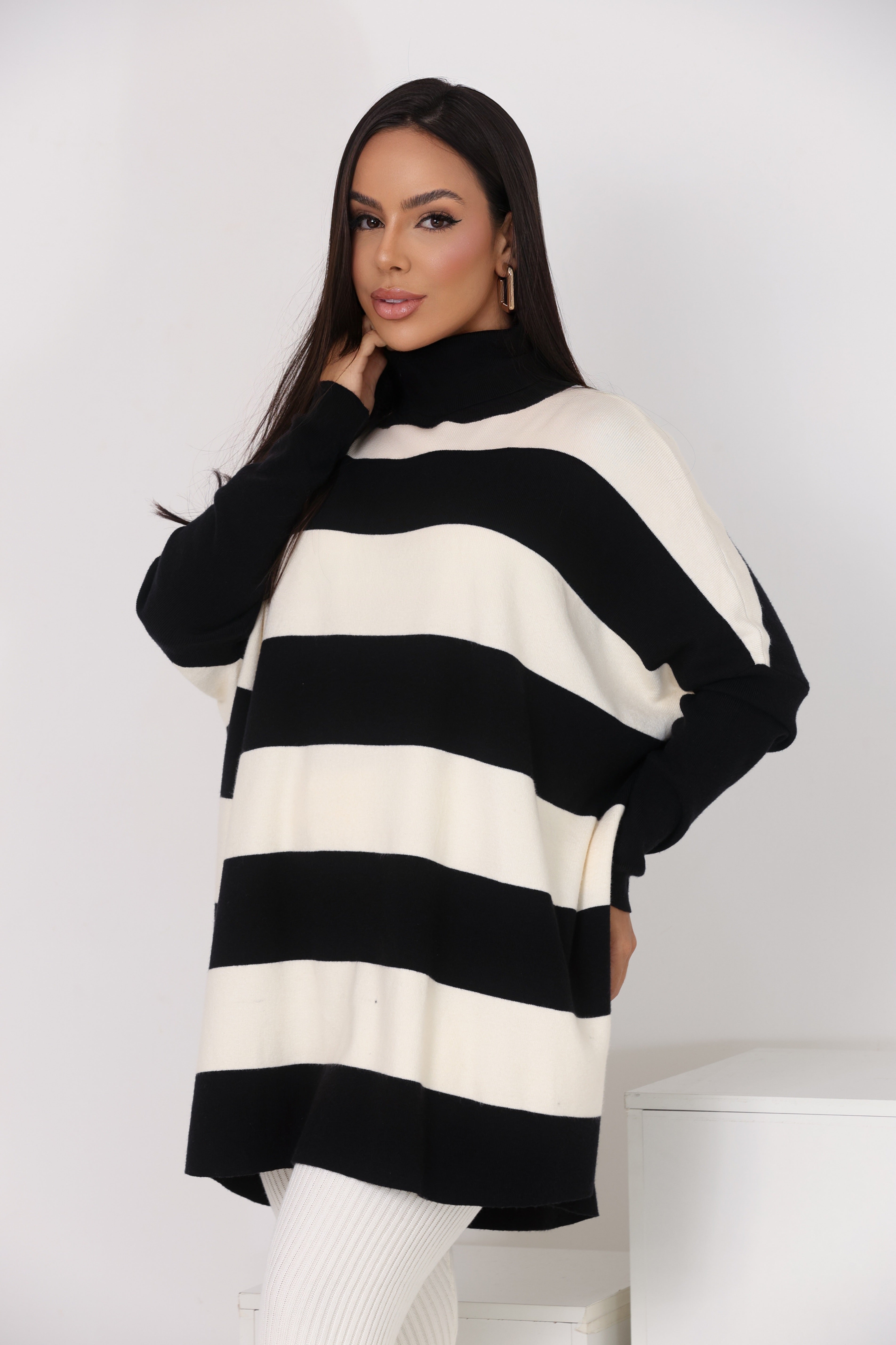 Suéter Oversize Listras Tricô Modal