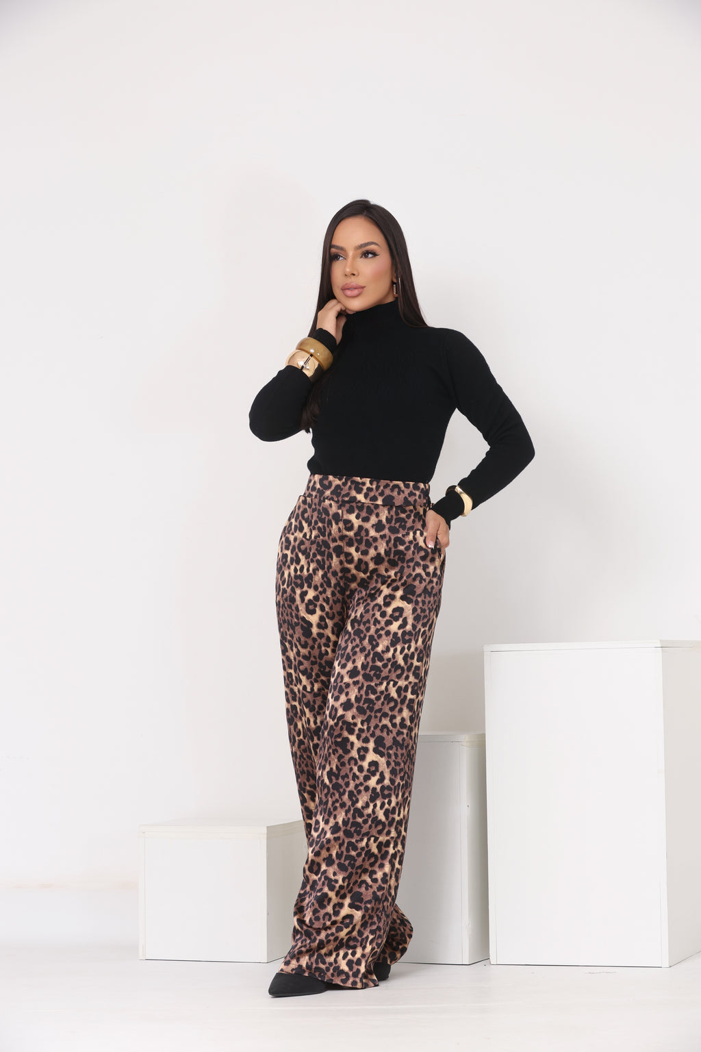 Calça Acetinada Animal Print