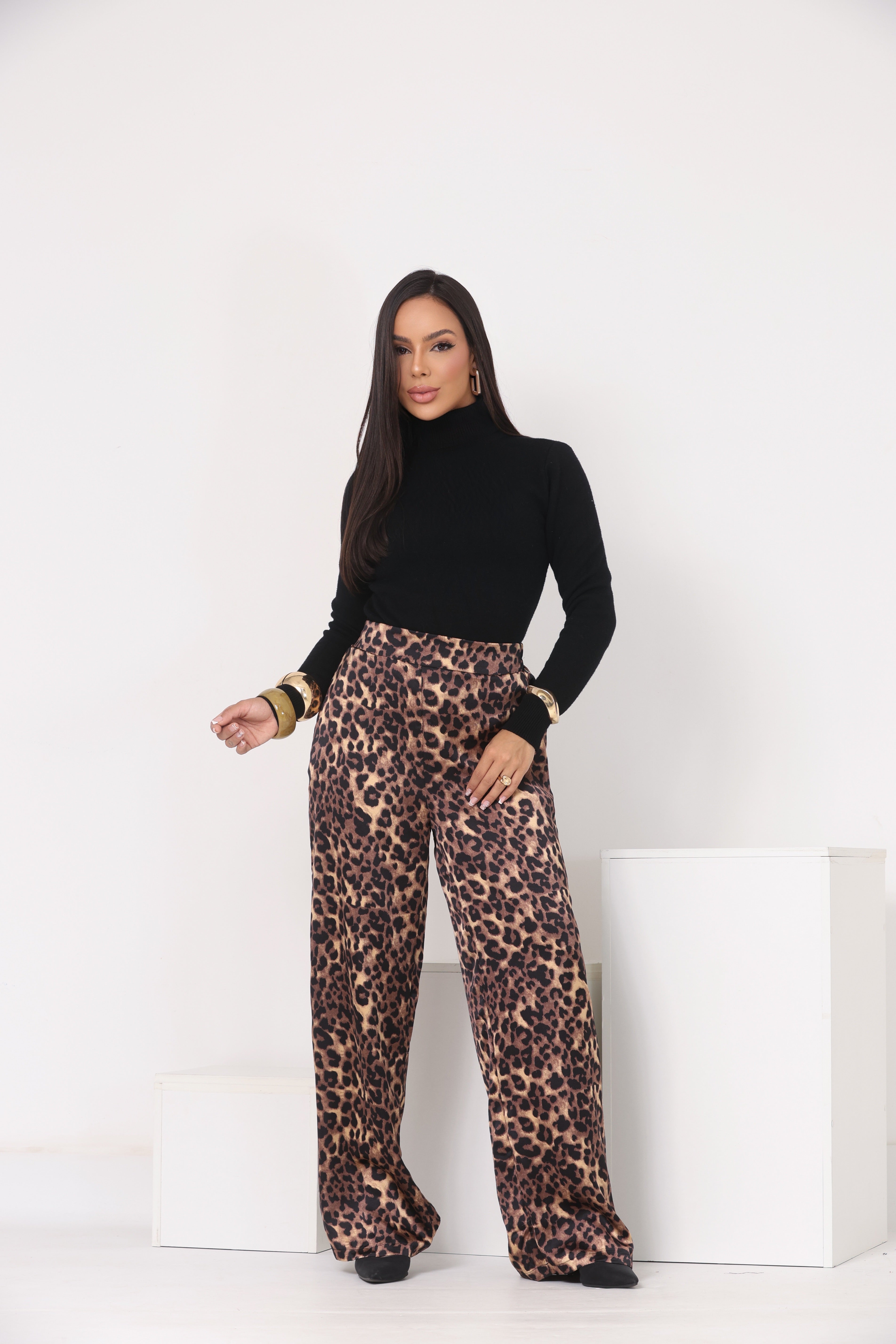 Calça Acetinada Animal Print