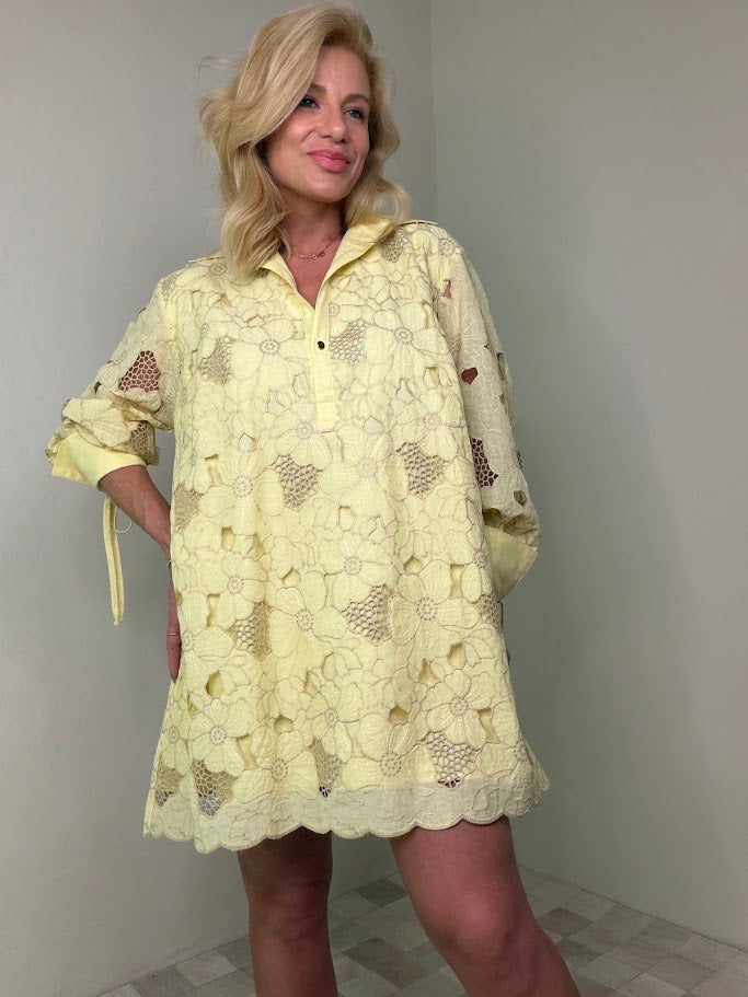 Vestido Lase Richelieu Bordado Amarelo