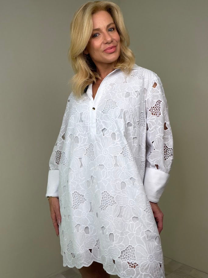 Vestido Lase Richelieu Bordado Branco
