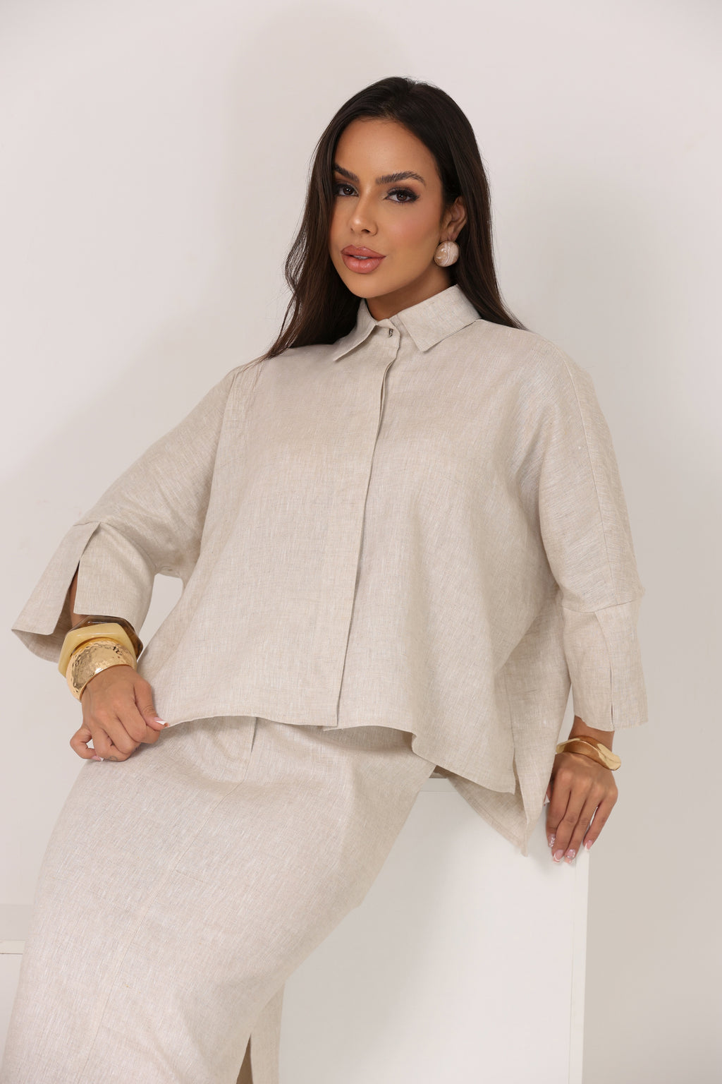 Conjunto Camisa e Saia Linho