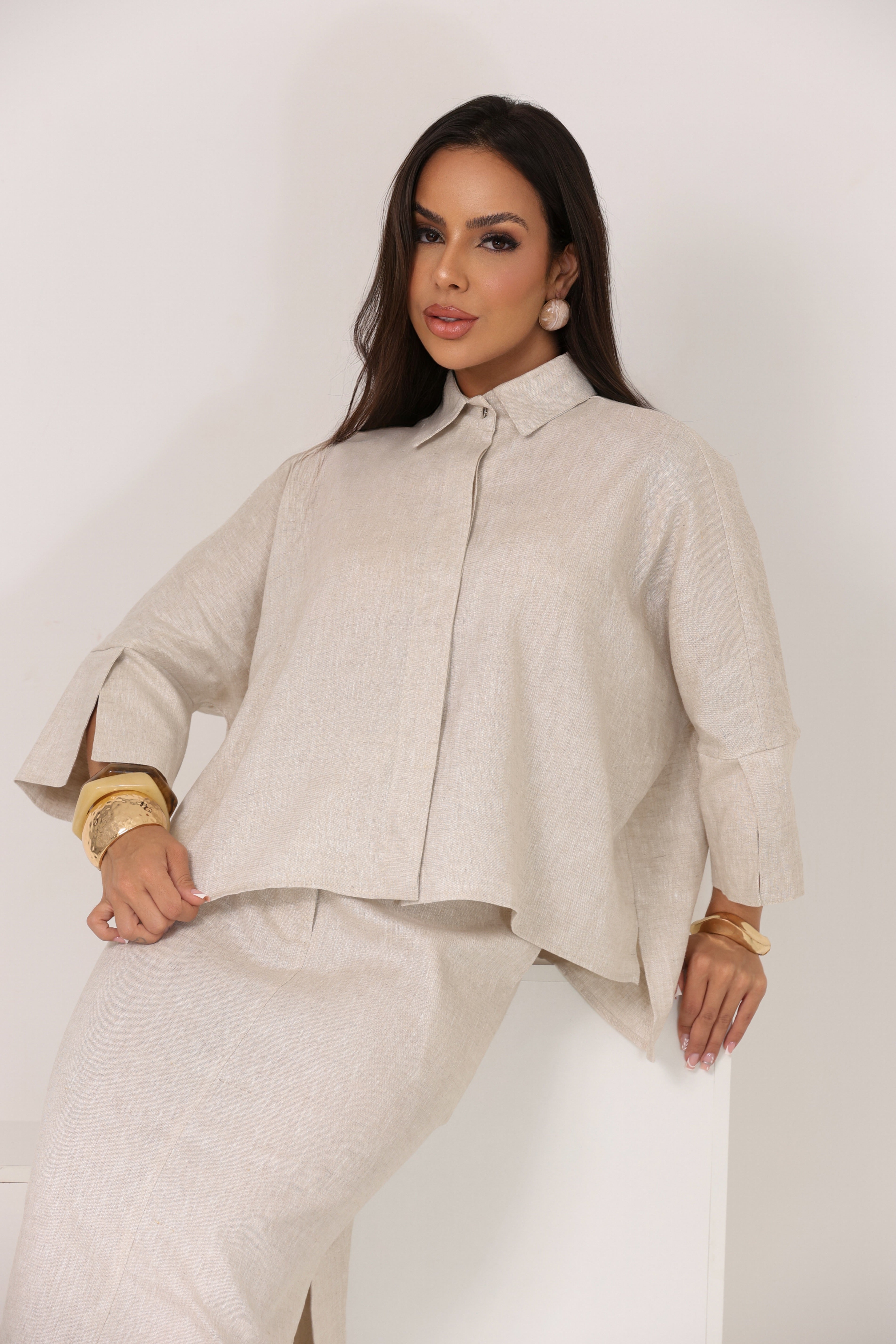 Conjunto Camisa e Saia Linho