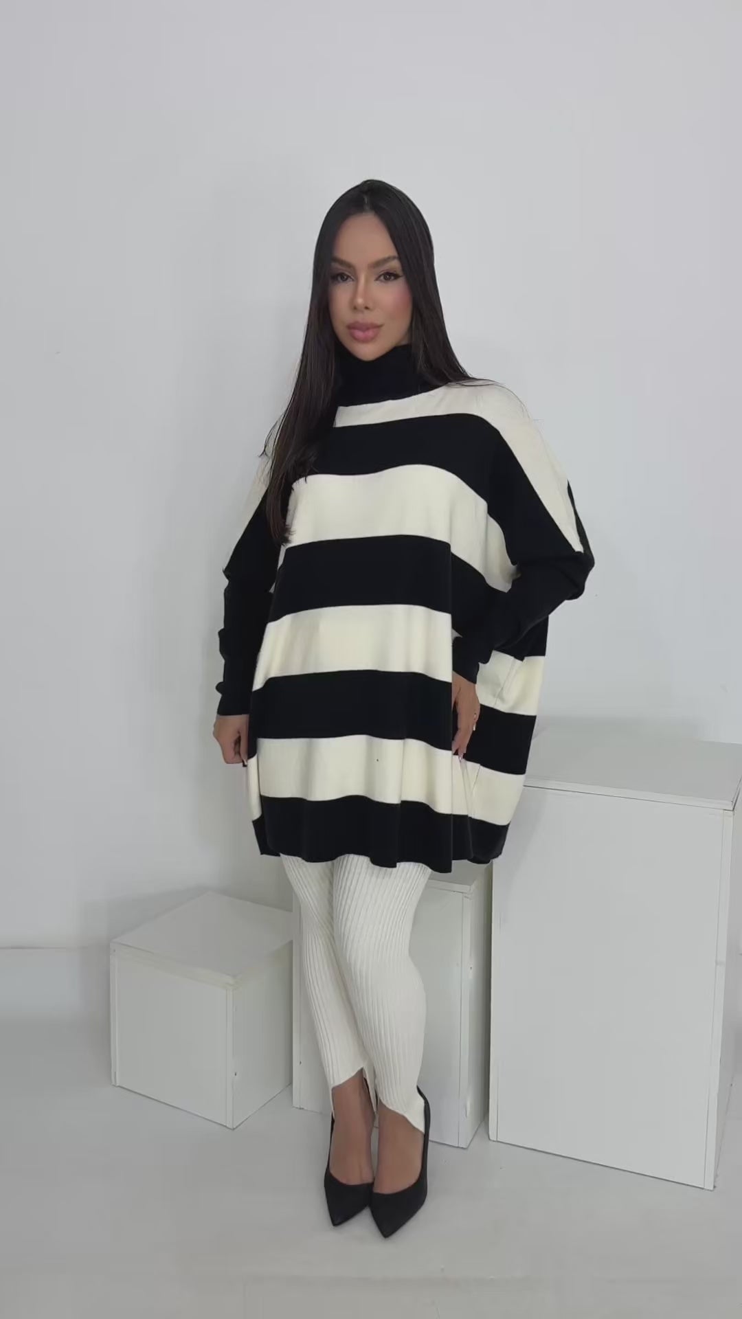 Suéter Oversize Listras Tricô Modal