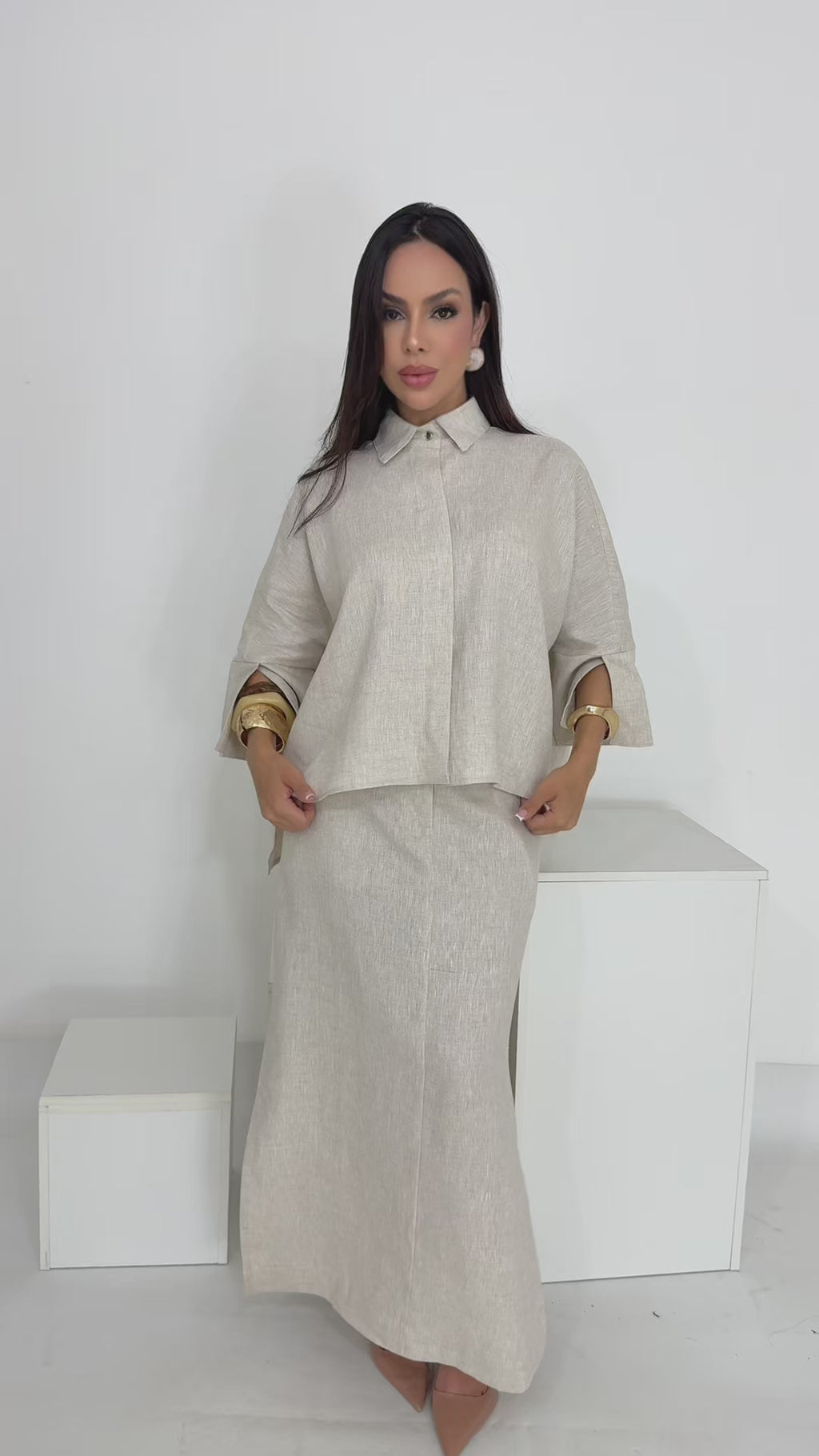 Conjunto Camisa e Saia Linho